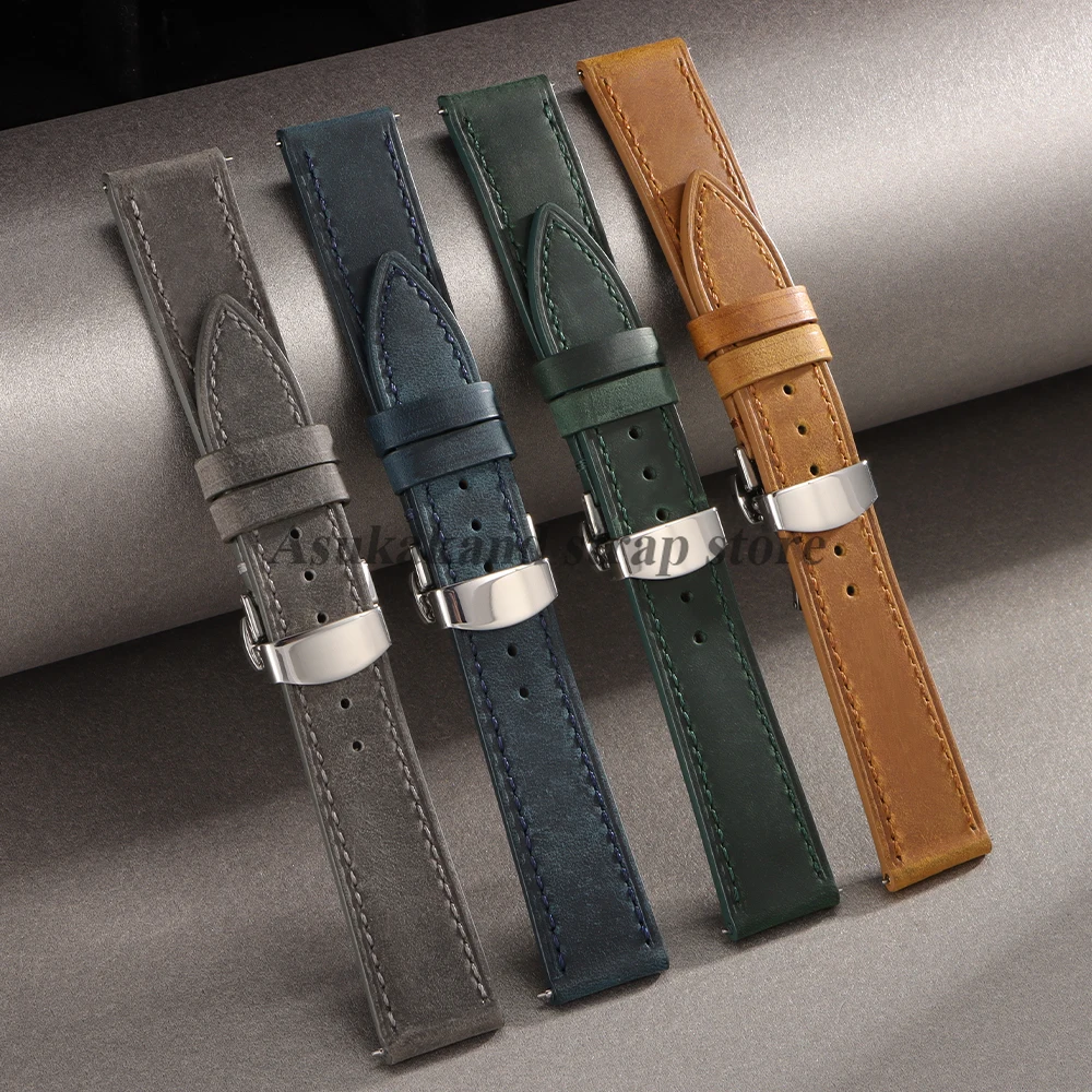 18/19/20/21/22/24mm cinturino in pelle vintage cinturino in pelle di vacchetta con cuciture a farfalla per Omega per Seiko per uomo donna braccialetto