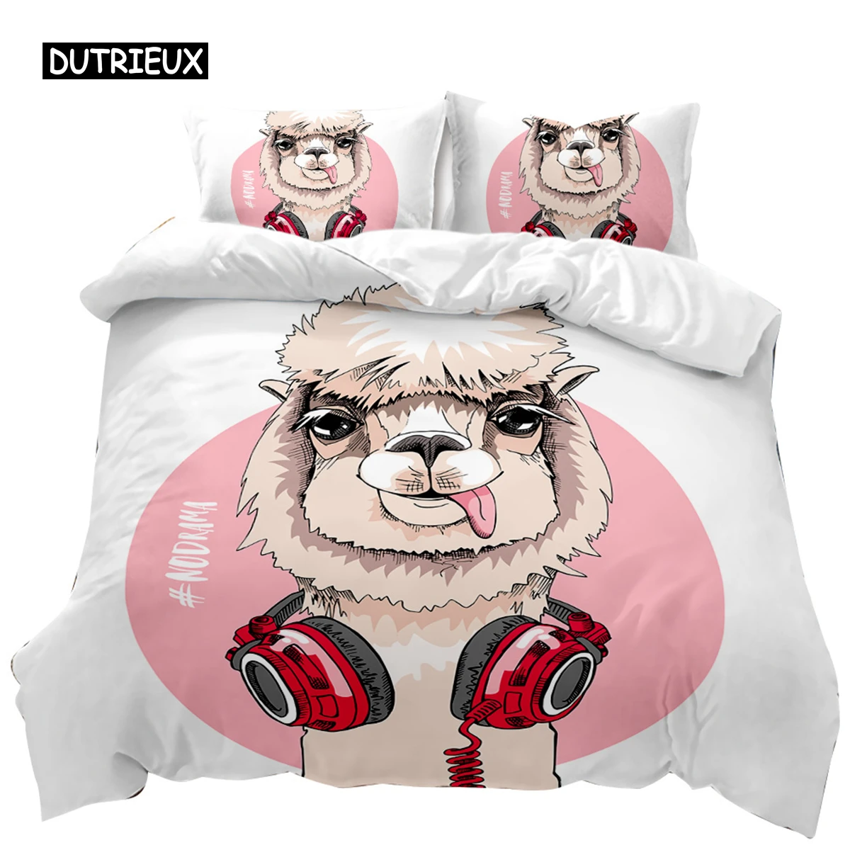 

Alpaca Duvet Cover Kids Girls Alpaca with Headphones Duvet Cover Cartoon Alpaca Polyester Comforter Cover Double Queen King Size