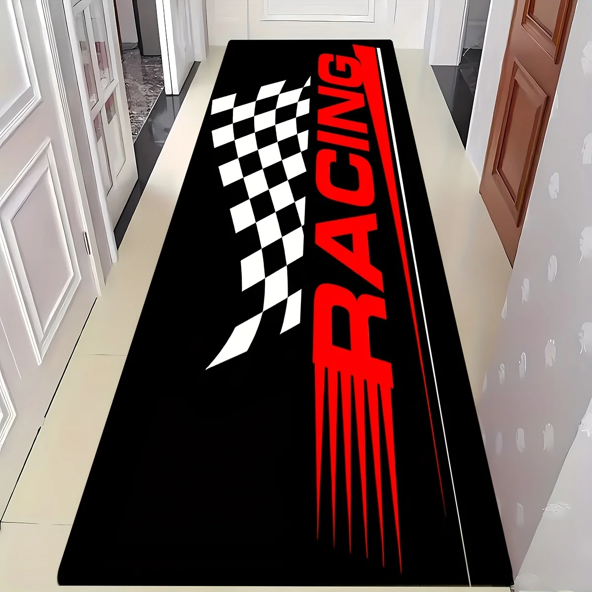 Alfombra con Diseño de Carreras VIKAMA para Salas de Juego, Gimnasios, Pasillos y Decoración Industrial, Duradera, Resistente a las Manchas y Fácil de Limpiar