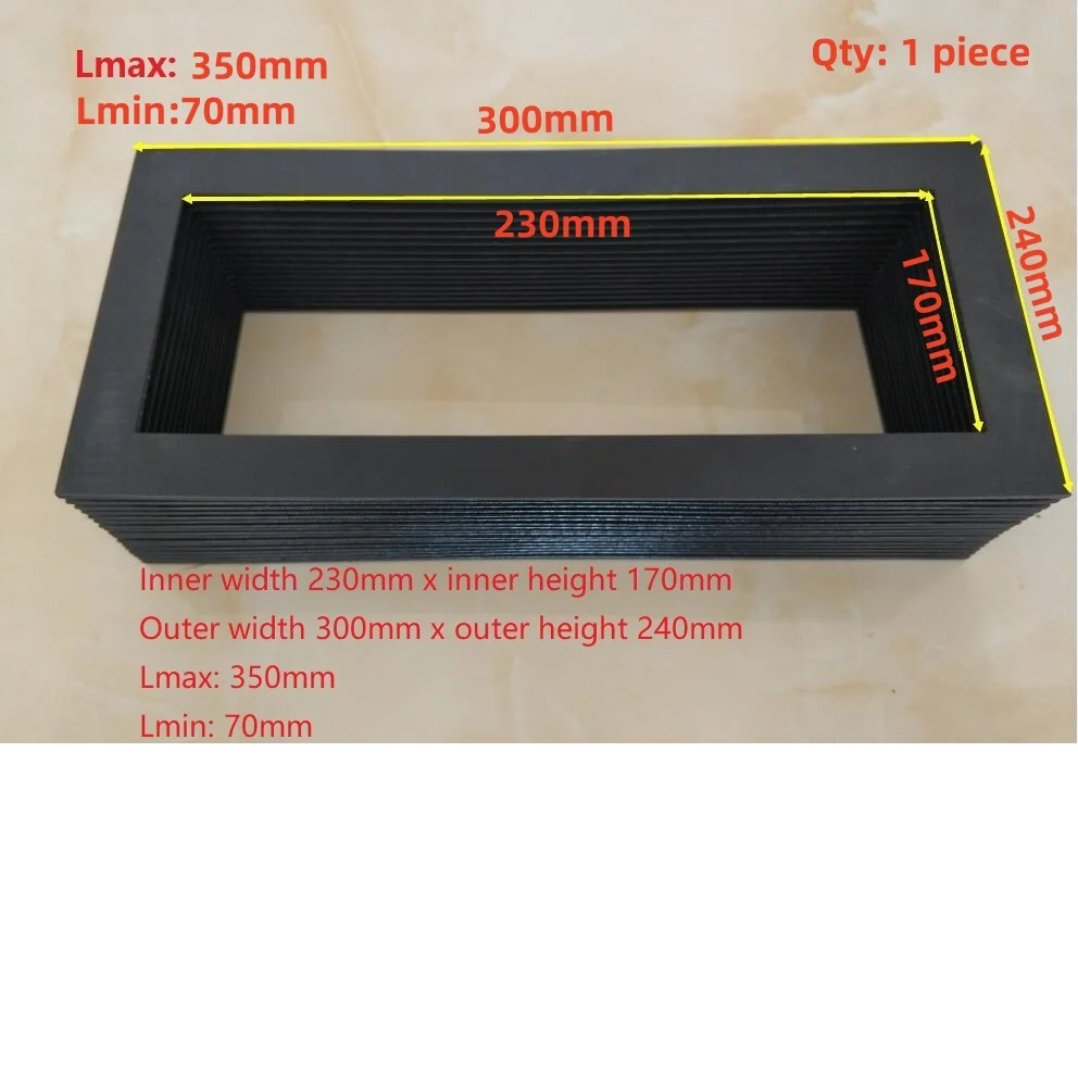 T5 machine tools accordion cover,Inner 230mmx170mm, outer: 300mmx240mm,Lmax 350mm