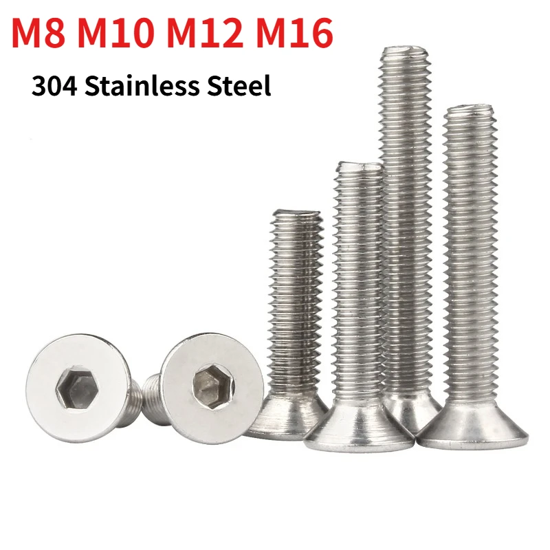 M8 M10 M12 M16 304 Stainless Steel Hex Socket Countersunk Head Screw DIN 7991 A2 Flat Head Allen Bolt for Industrial Fastening