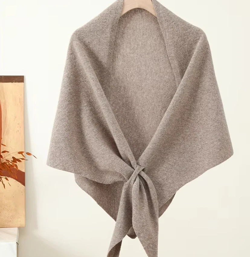 High-grade sense 100% pure cashmere shawl solid color shoulder pad neck cape triangle knit scarf cloak.