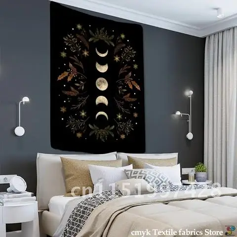 Classic Olive Leaf Moonlight Green Bohemian Style Hippie Dormitory Home Decor Wall Hanging Moon Phase Tapestry