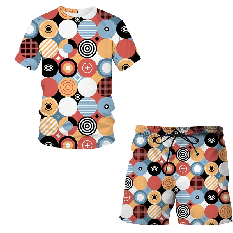 

2021 New Men Casual Geometry Shorts New Shorts Mens Summer Casual Cool Short Pants Male Shorts + T shirt Suit Sets swim pants