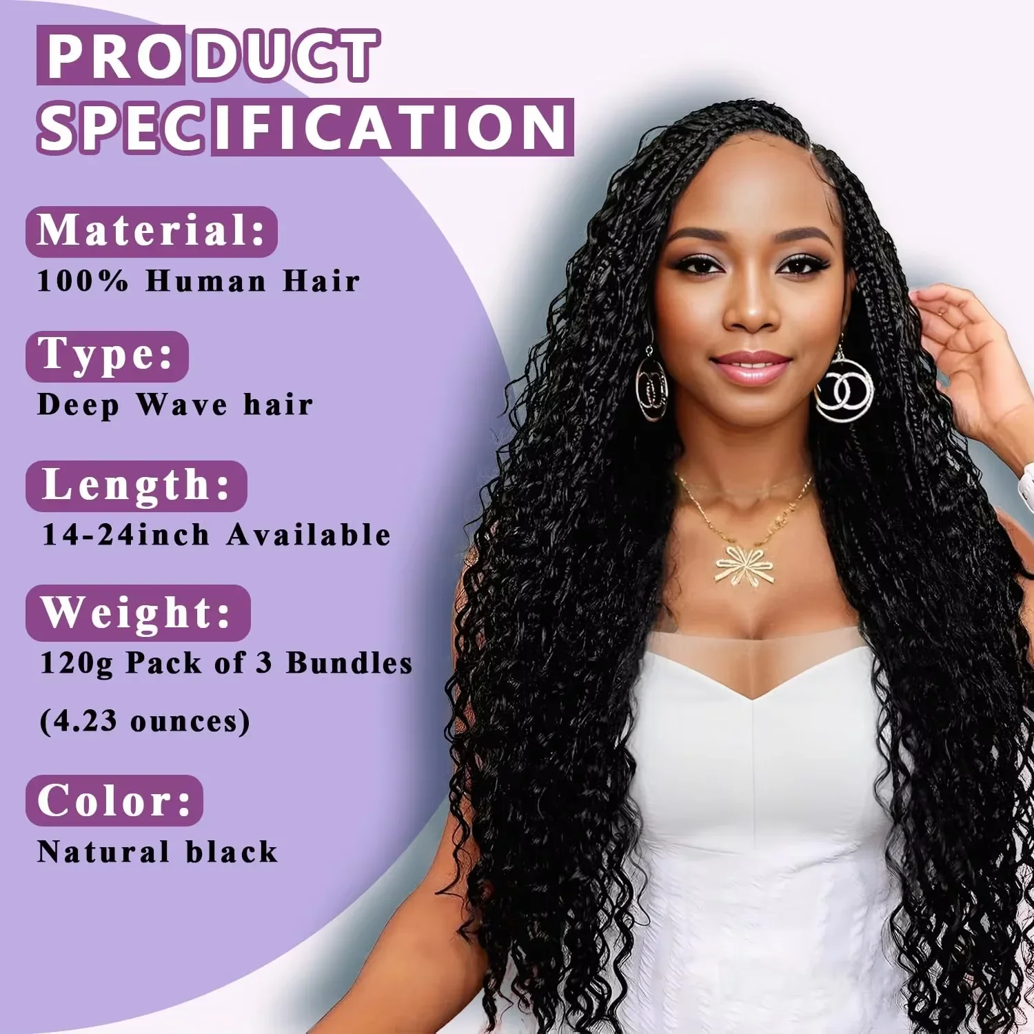 Extensiones de cabello trenzado de cabello humano rizado con ondas profundas de agua de 40 pulgadas para trenzas bohemias 3/4 mechones de cabello humano Afro rizado a granel