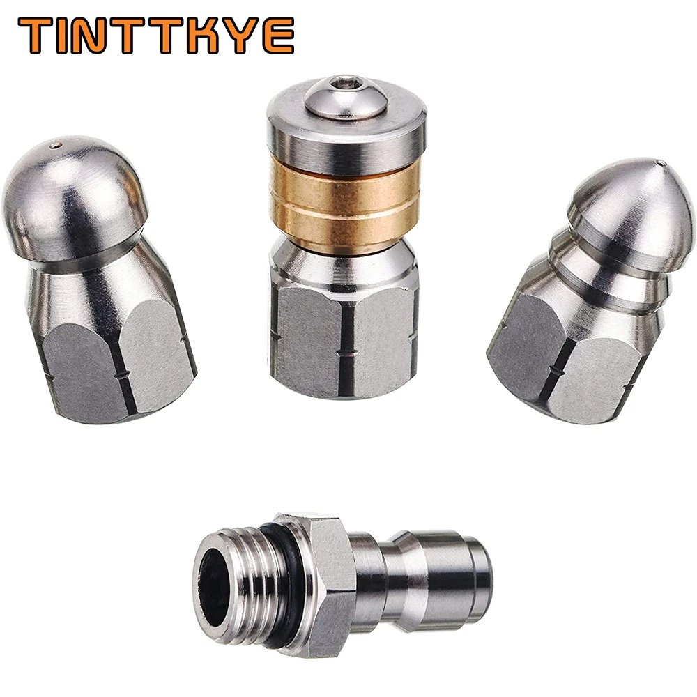 Sewer and Sewage Nozzles High Pressure Hose Nozzle Pipe Cleaning Cable Washer Jet 1/4” Quick Connector Washing Accessories