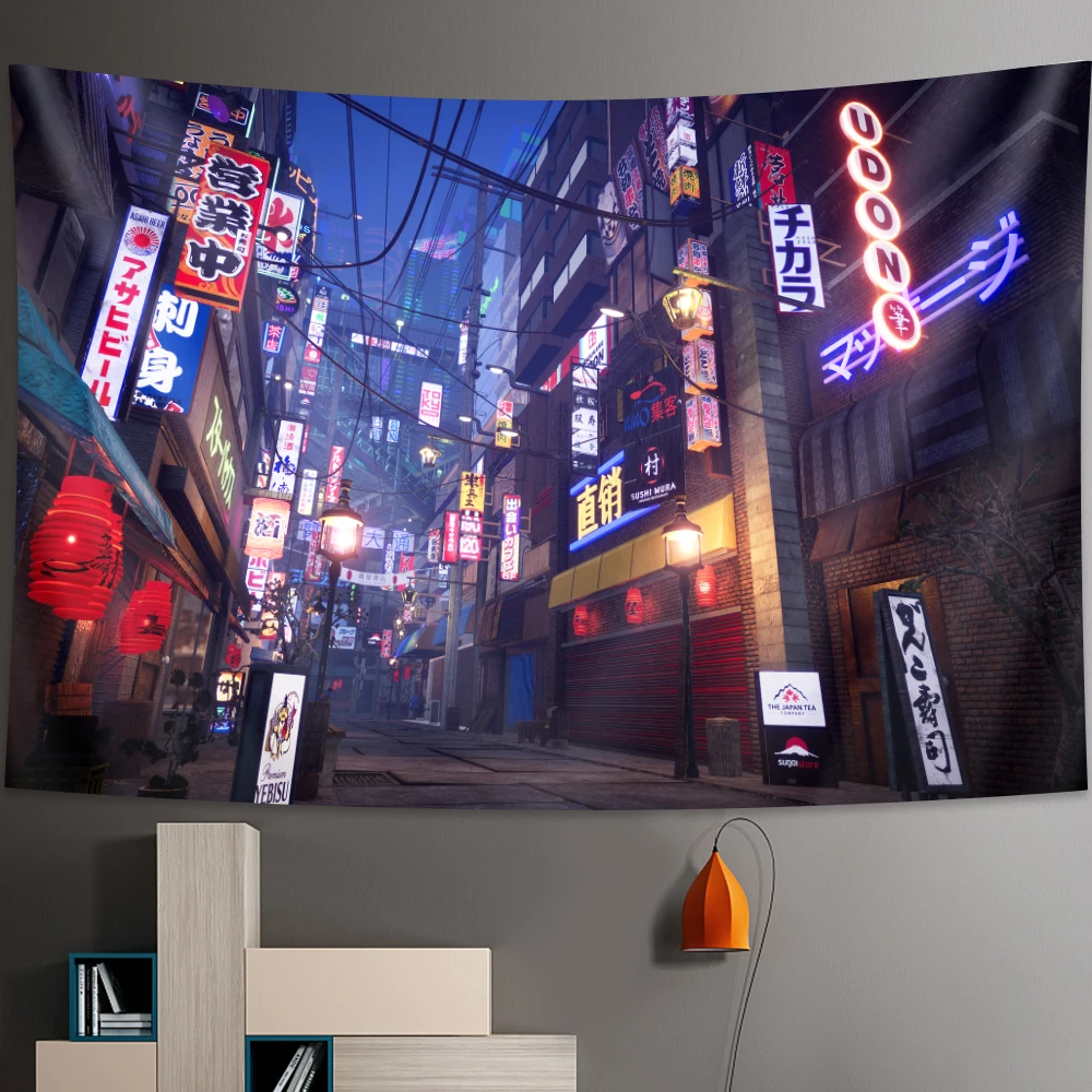 

Tokyo Metropolitan Nightlife Tapestry Japanese Wall Hanging Bedroom Home Decor Bohemian Decorative Tapestry Hippie Printed Sheet