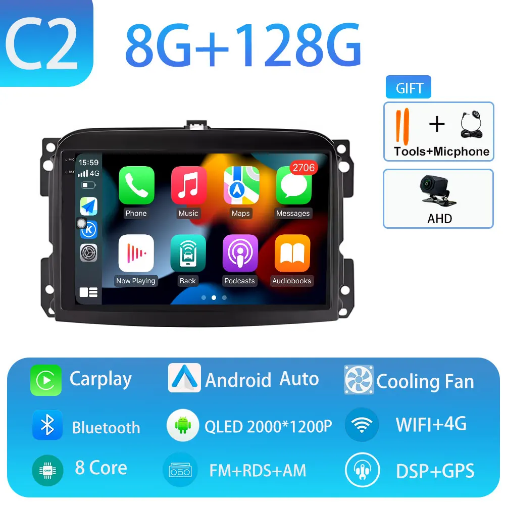 Android 15 voor Fiat 500L 2012-2018 Draadloze Carplay Stereo Scherm Autoradio GPS Navigatie Multimedia Speler 4G WIFI Head Unit
