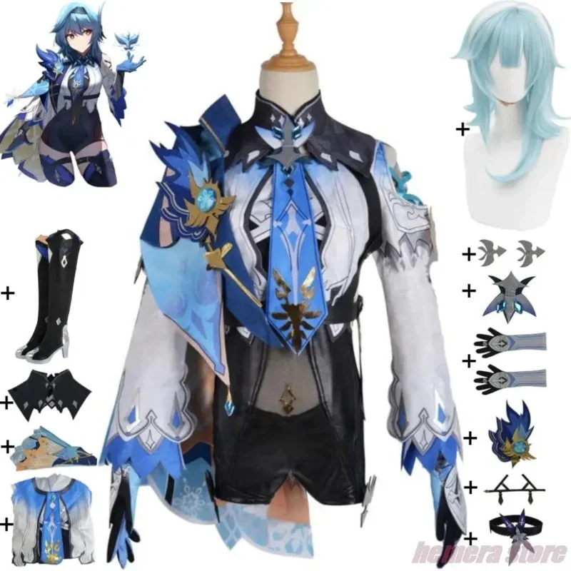 A Anime Game Genshin Impact Eula Lawrence Cosplay Costume Wig Shoes Mondstadt Knights Of Favonius Sexy Woman Uniform Hallowen Su