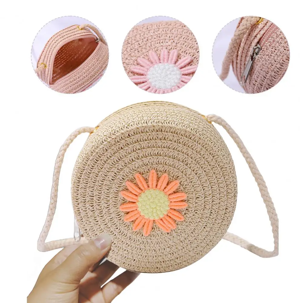 

Crossbody Bag for Adults Children Straw Woven Flower Decor Children's Shoulder Bag with Adjustable Strap Pastoral for Party