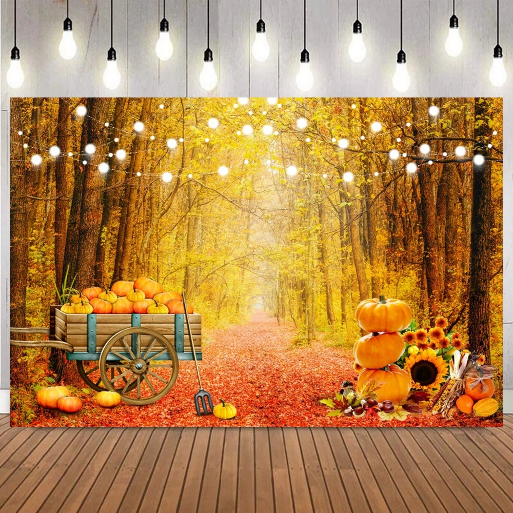 Autumn Scenery Photography Backdrop Fall Farm Barn Haystack Maple Pumpkin Truck Thanksgiving Baby Portrait Photo Background Prop