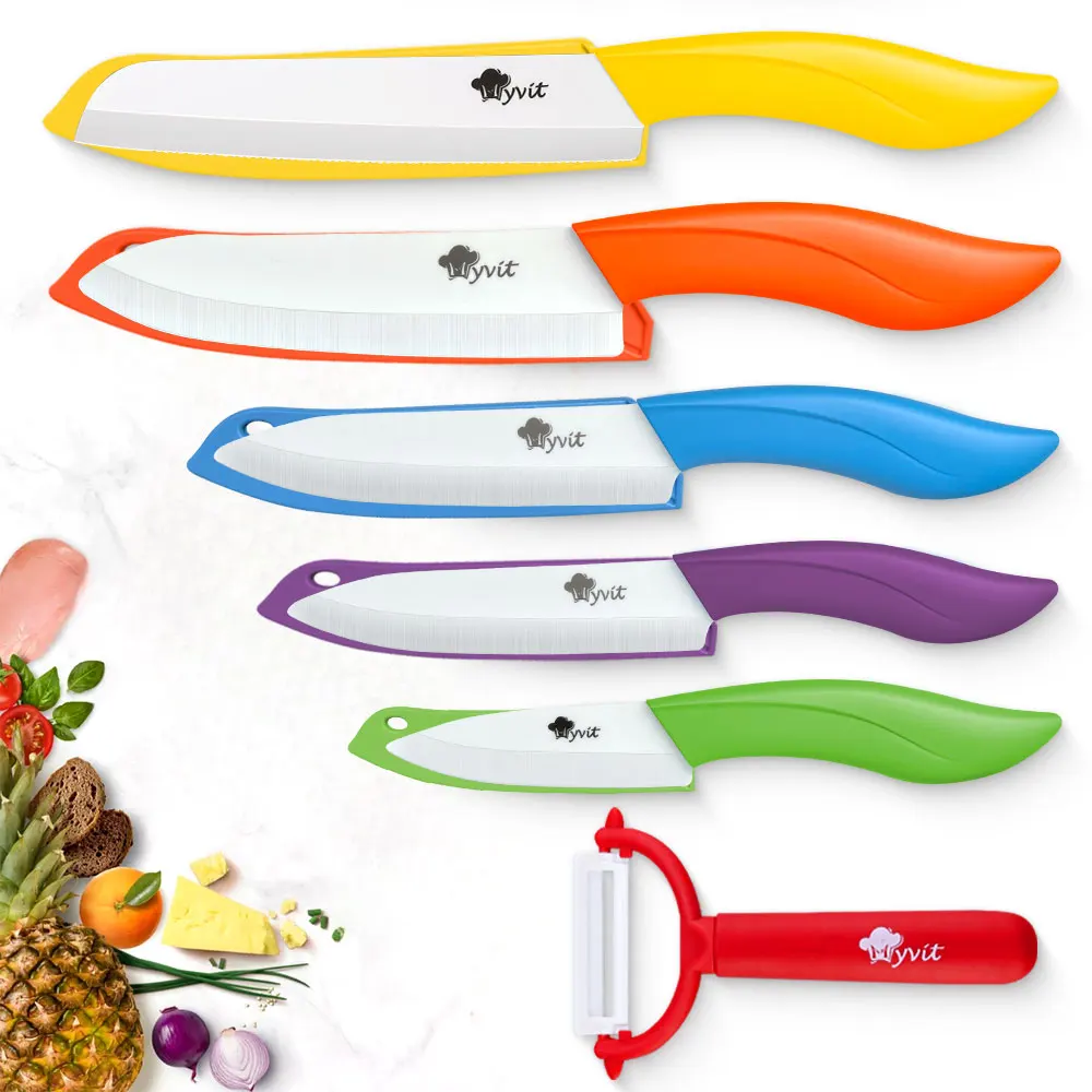 Ceramic Knives Set Kitchen Knives 3' 4' 5' 6' + Peeler + 6' Bread Knife Ceramic Knife White Zirconia Blade High Quality