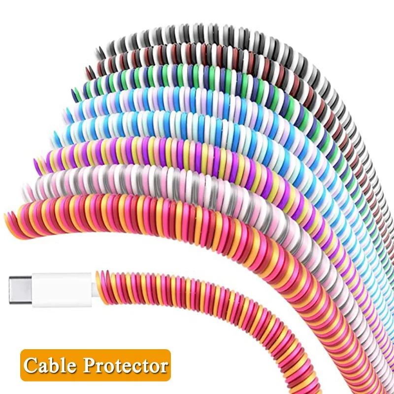 Ochraniacz kabla 1,4 m Laserowy spiralny organizer do kabli do transmisji danych Wrap Anti-break Charging Cord Protective Sleeve dla Xiaomi Samsung