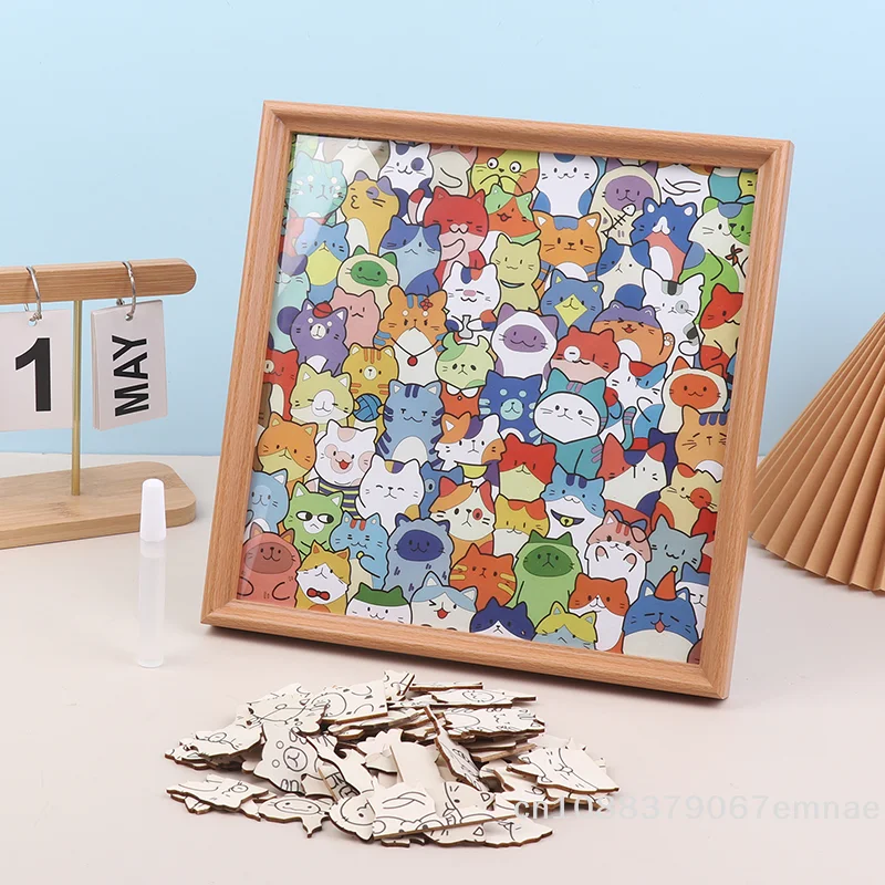 

[ZYAS]Cartoon Cute Kitten Wooden Puzzles Toys Creative Hand-painted DIY Assembly Toy Puzzle Christmas Gift