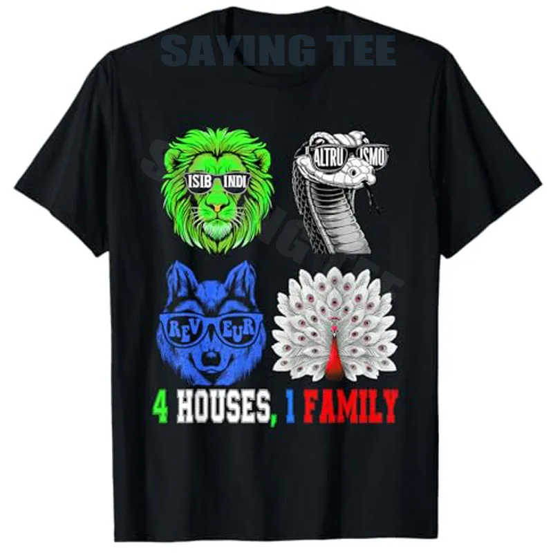 

AMISTAD, ISIBINDI, ALTRUISMO, REVEUR 4 Houses 1 Family T-Shirt Funny Animal Print Y2k Graphic Outfit Novelty Tee Cotton Clothes