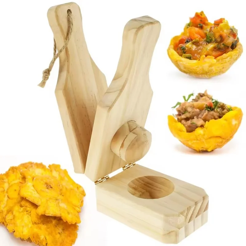

2025 Banana grinder, wooden fruit press with reusable handle, used in the kitchen to make fried and cooked fruit banana clips