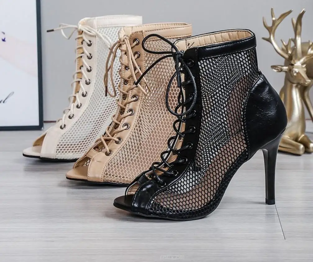 New Sexy High Heels Hollow Mesh Sandals Summer Fashion Trend Comfort Peep Toe Boots Stilettos sandal Dance Female Shoes Large