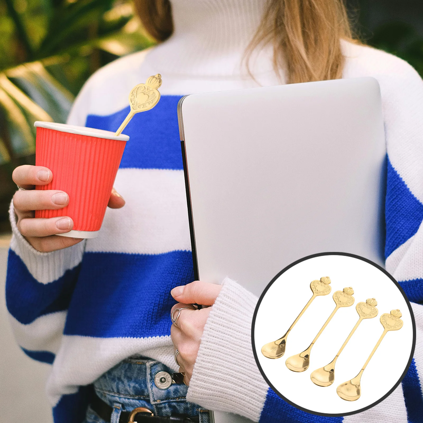 

4Pcs Crown Spoon Set Stainless Steel Elegant Design Coffee Dessert Stirrer Smooth Polished Reusable for Various Occasions