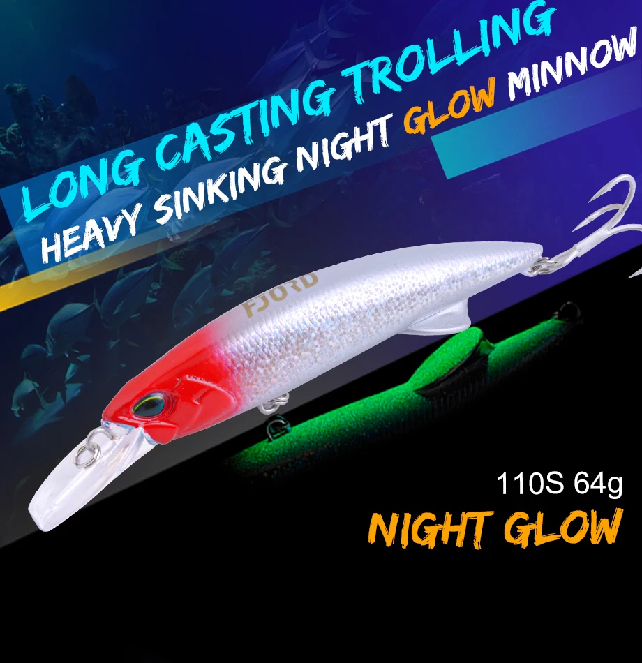 FJORD Glow UV 110 mm 64 g sinkende harte Köder Angelköder Weitwurf Meertiefe Salzwasser Trolling Köder Swimbaits Angelartikel – Detail 1