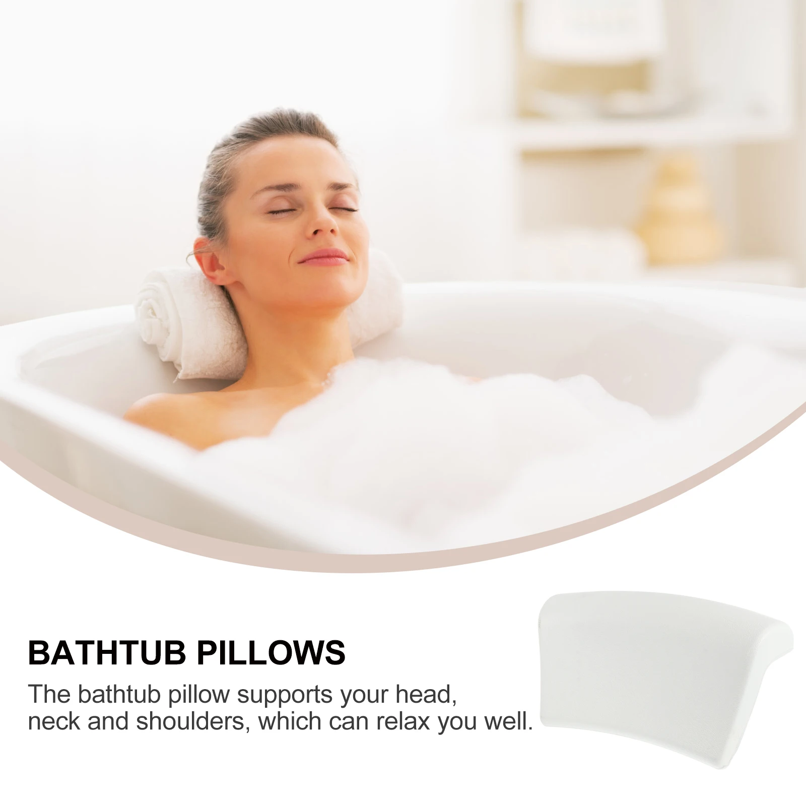 

1Pcs Bathtub Pillow Ergonomic PU Cushion Safe Suction Cup Design for Comfortable Bathing White Bathtub Pillow Head Cushion
