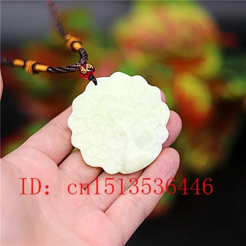 

Natural White Jade Two-sided Peacock Pendant Jadeite Necklace Jewellery Fashion Accessories Hand-Carved Man Luck Amulet Gifts