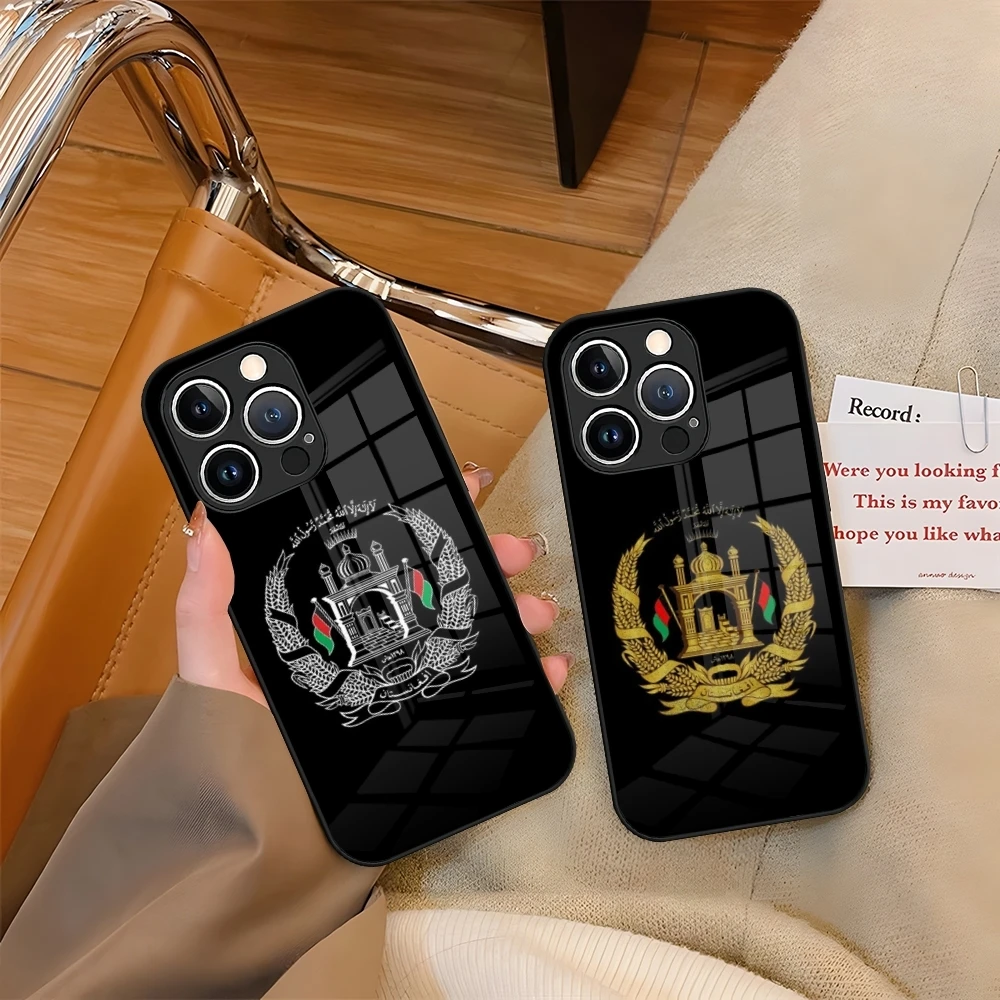 

Чехол для телефона с флагом Афганистана из закаленного стекла для IPhone 16, 15, 13, 14, 12, 11 Pro XS Max Plus Mini SE2020 Coque
