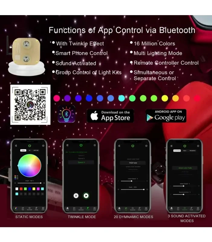 أضواء الألياف الضوئية المزدوجة الرأس، RGBW Twinkle+APP+ مجموعة إضاءة السقف على شكل وضع الموسيقى، 710 قطع 4 م/13.1 قدم اختيار مختلط