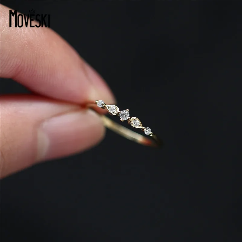 MOVESKI 925 Sterling Silver Japanese Micro-Set Zircon Geometric Water Drop Ring Women Ppersonality Charm Wedding Jewelry