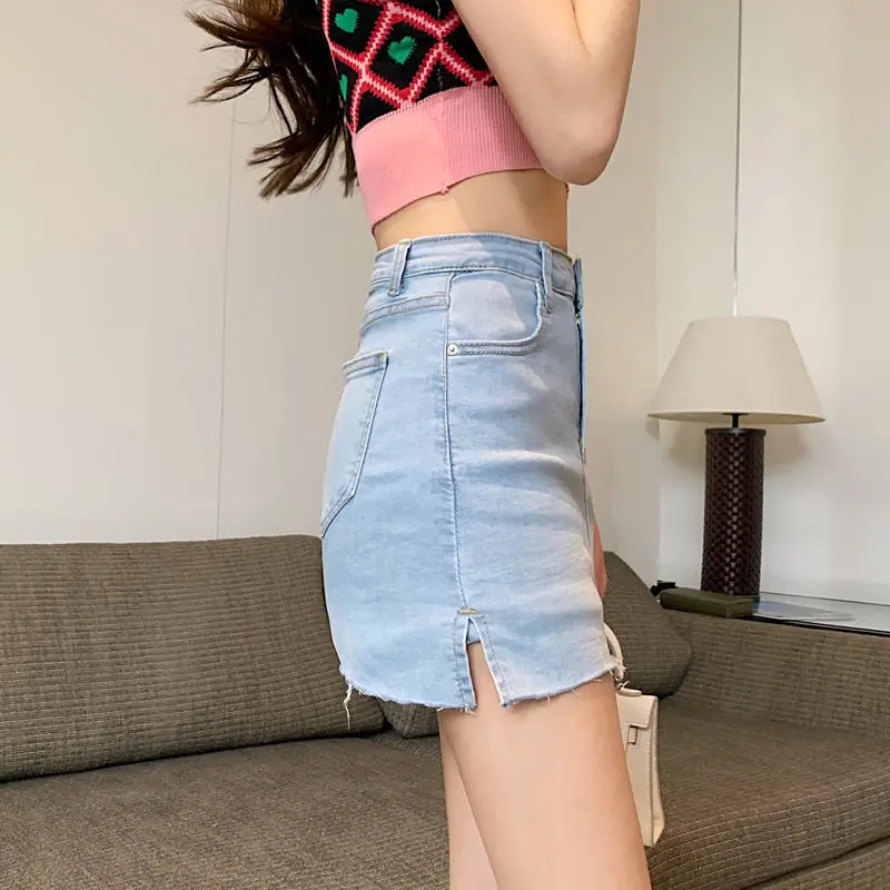 Pantalones cortos de mezclilla para mujer, bolsillos lisos con botones, ropa de calle que combina con todo, Harajuku, nueva cintura alta, dulce moda, estilo coreano Simple