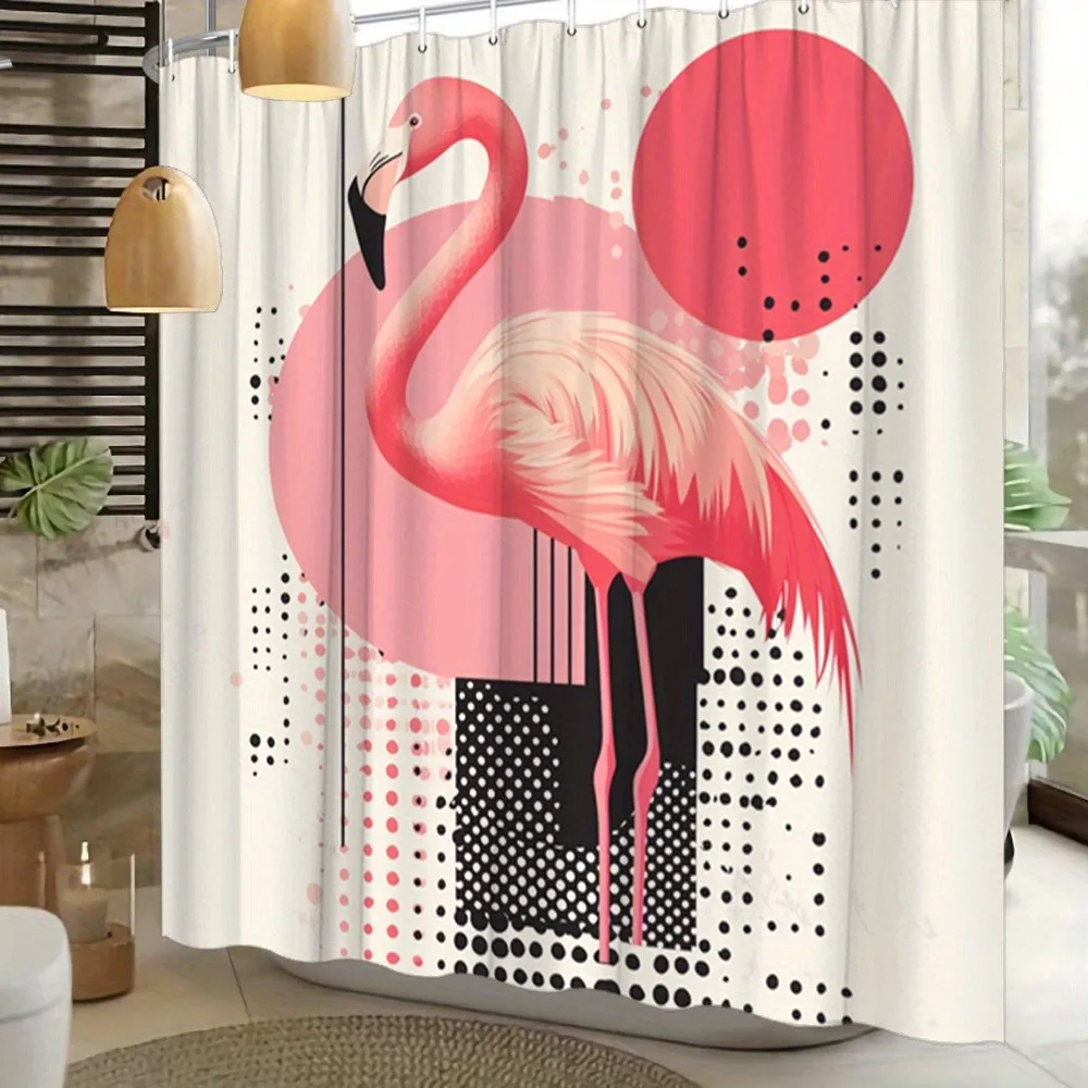 

Занавеска для душа с розовой птицей и черной точкой, моющаяся грязеотталкивающая насадка для душа, водонепроницаемая полиэстеровая занавеска для ванны
