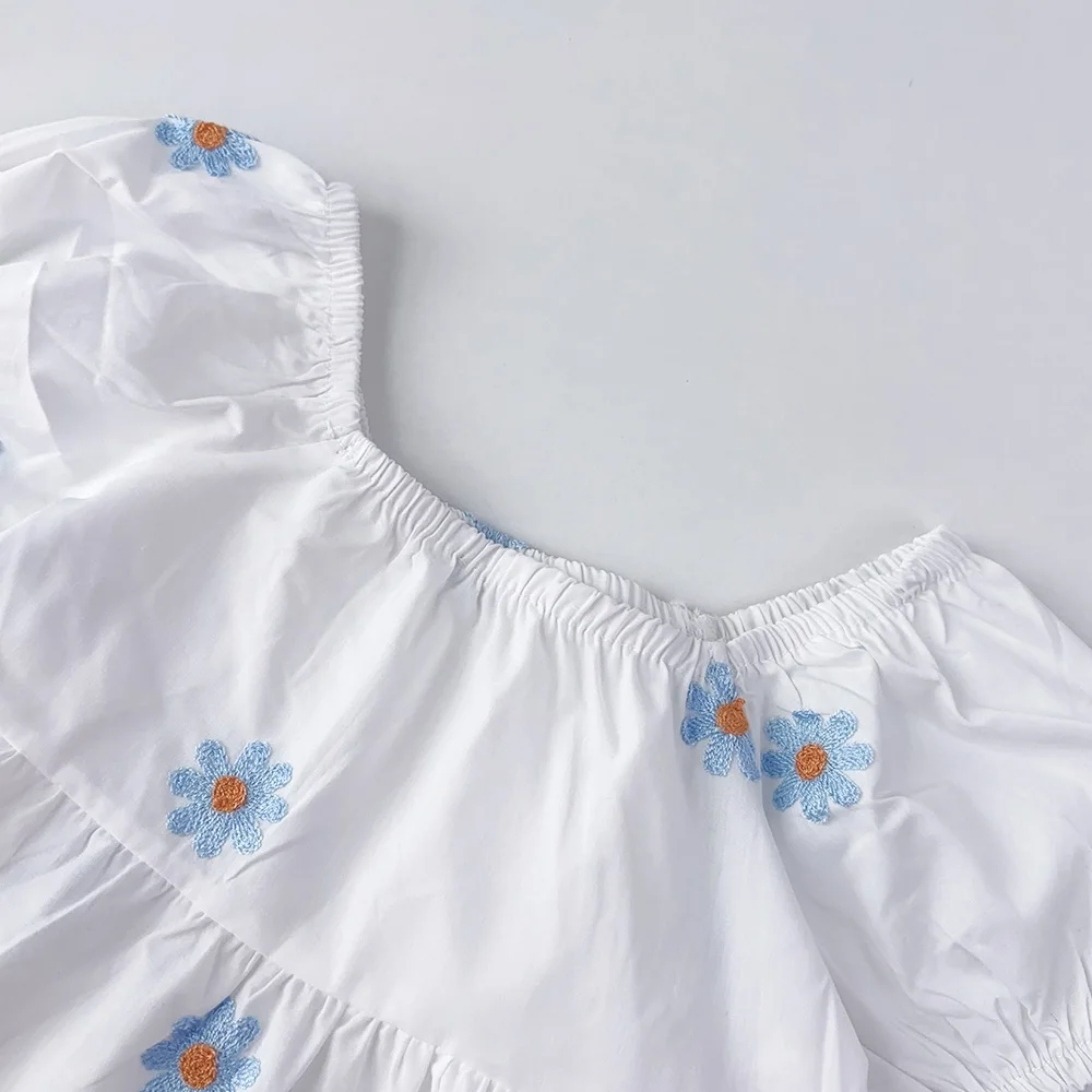الفتيات الصيف موضة نفخة الأكمام لطيف بلون ألف خط فستان الأميرة 1 قطعة 3-7 سنوات الأطفال الحلو ملابس كاجوال