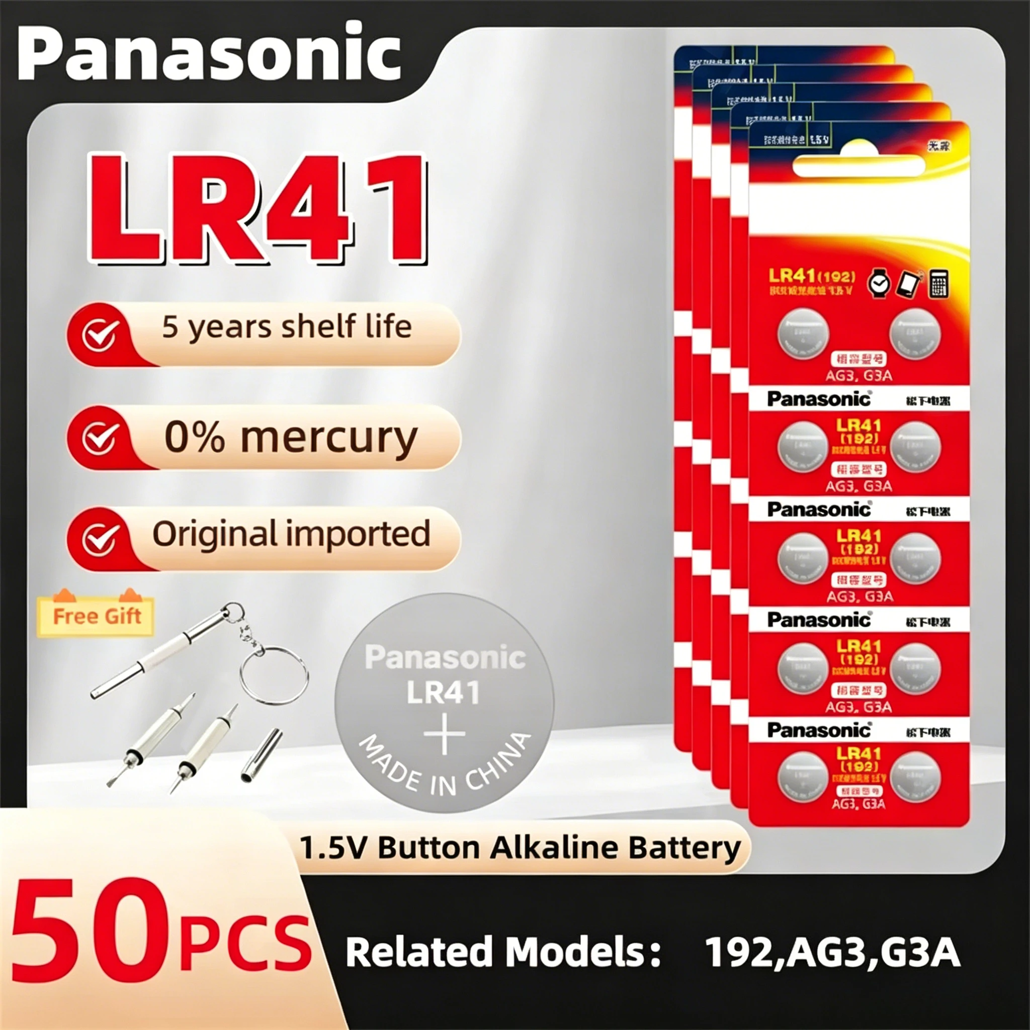 Original Panasonic 2-50PCS AG3 1.55V Button Batteries SR41 192 L736 384 SR41SW CX41 LR41 392 Lamp Chain Finger Light Watch