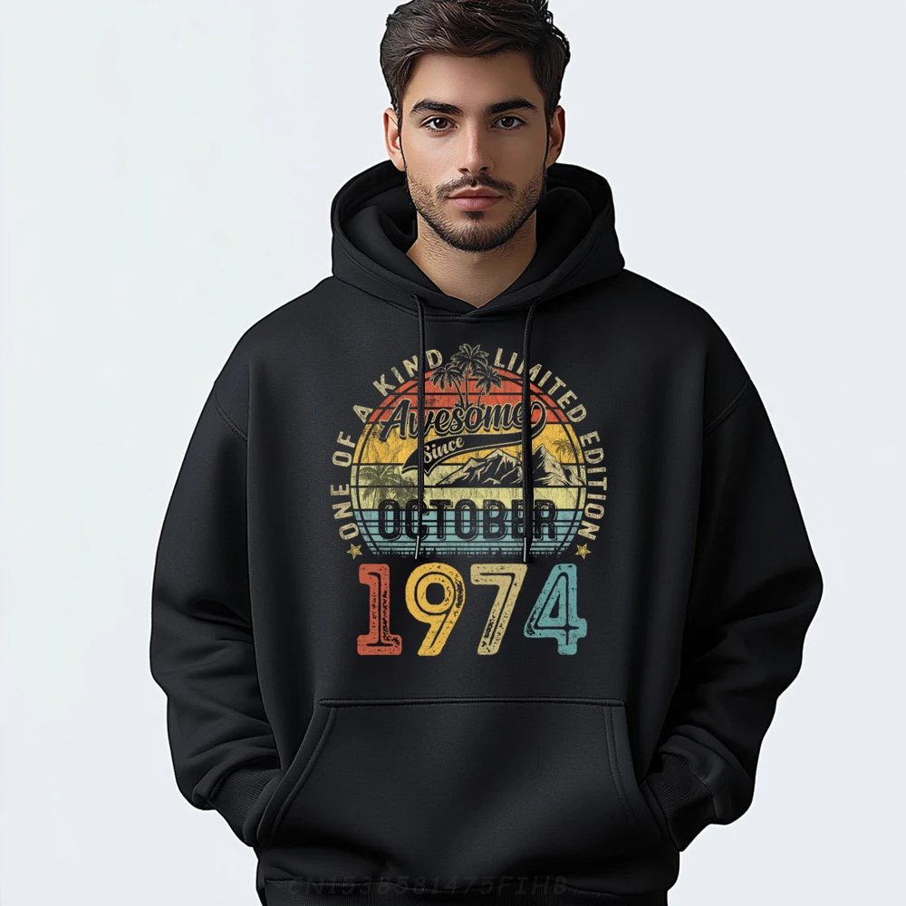 50 Years Old October 1974 Vintage Retro 50th Birthday Graphic Tees Adult White Hoodies Men Hoodies EU SIZE Graphic