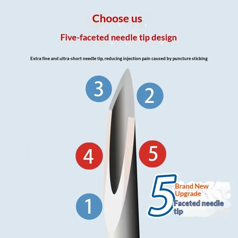 Disposable Insulin Pen Needles 4mm Short Tip 5 Facet Low Discomfort Design Sterile Individual Wrapped for Daily Use