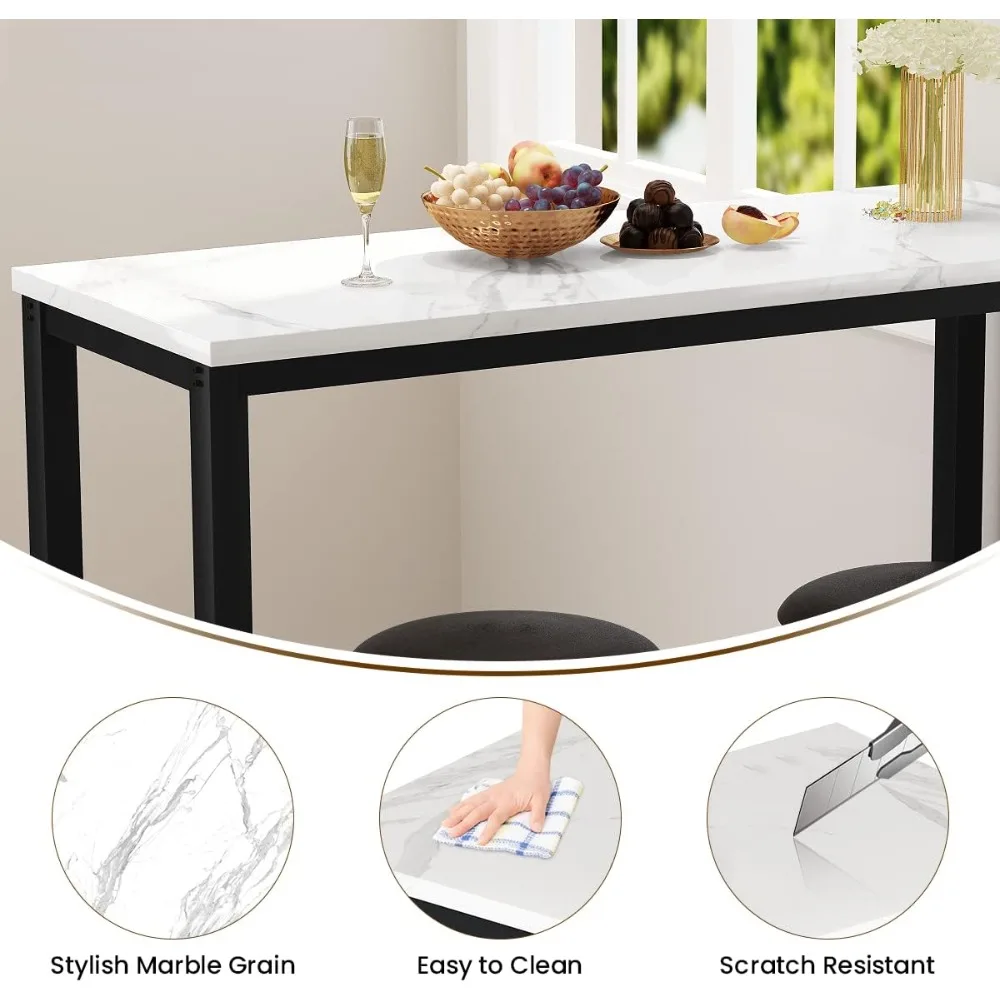 カウンターハイトパブテーブル2点セット、人造大理石トップと布張りスツール付き