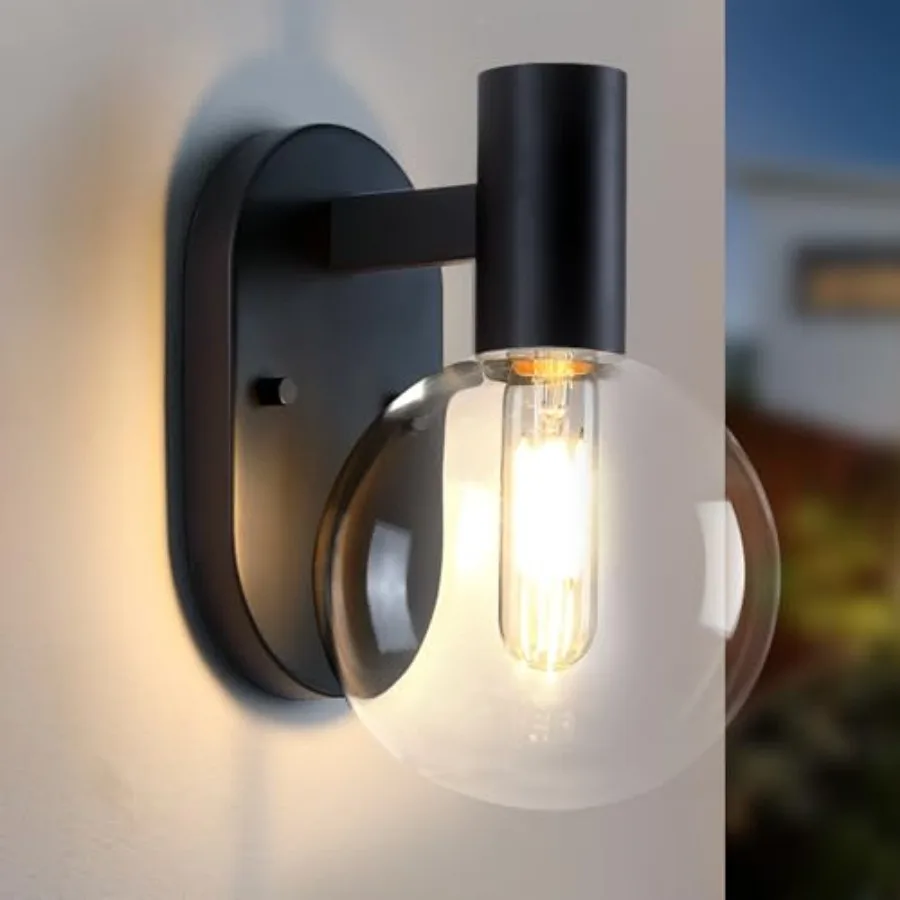 Outdoor Wall Light Fixture, Indoor Outdoor Wall Sconce, Waterproof Outdoor Porch Light, Black Vanity Light Fixture with Clear G