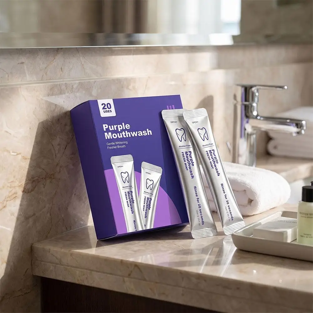 Portable Purple Brightening Mouthwash Mint Scent Refresh Breath Reduce Plaque Protects Gums Professional Brand Teeth Oral Care