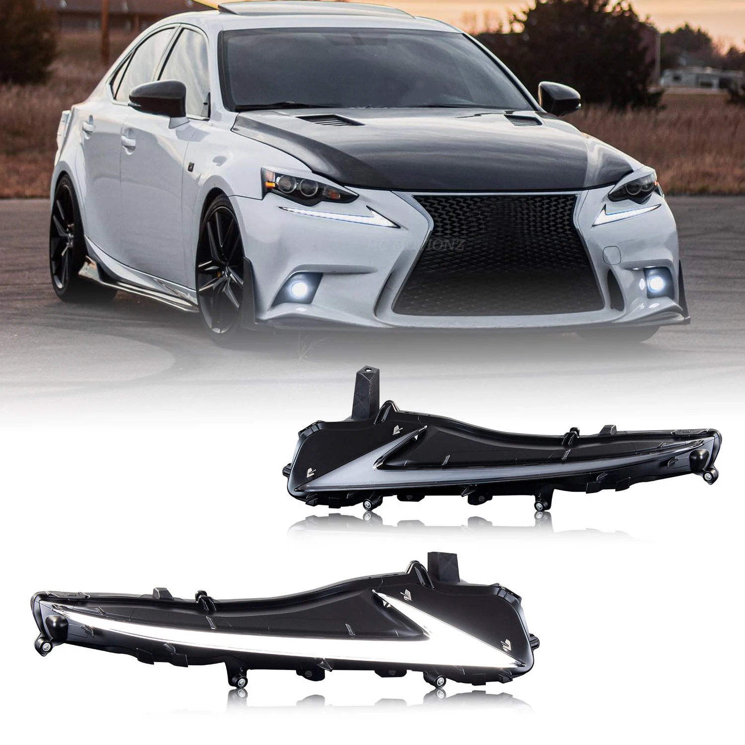 HCMOTIONZ RGB Car Day Running Lights for Lexus IS250 IS350 F 2013-2016 LED DRL Auto Sequential Turn Signal New Design