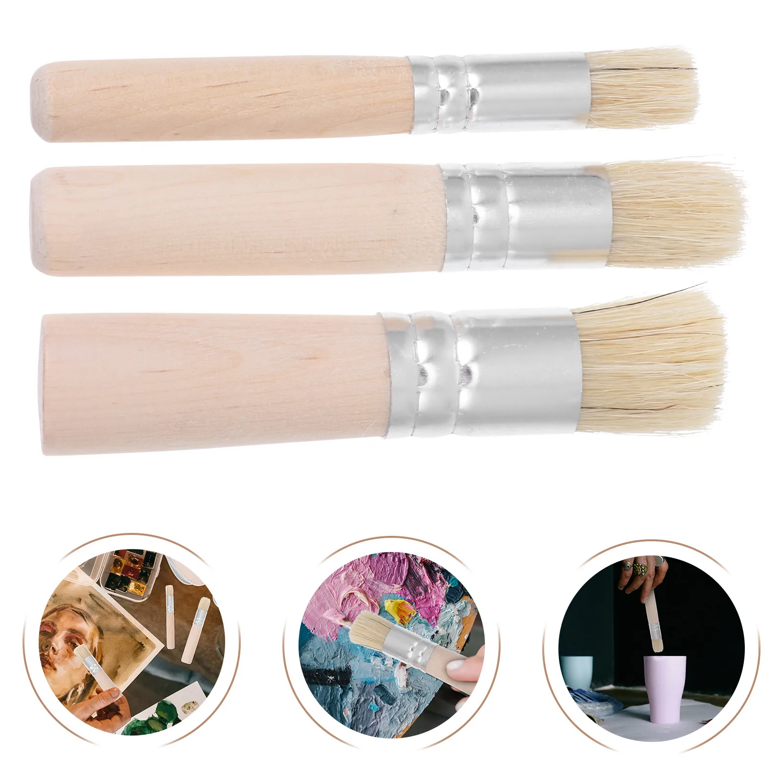 

Набор из 3 кистей для рисования: акварельные кисти с деревянной ручкой, долговечная щетина, для трафаретов, масла, акрила, инструменты для рисования по шаблонам