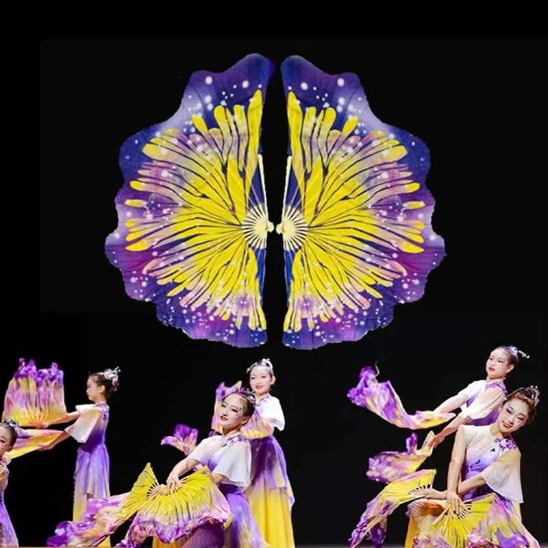 2 Pcs Butterfly Dance Fan 20/30cm Classical Dance Silky Fan Chinese Dance Flowy Butterfly Flying Yangko Stage Performance Props