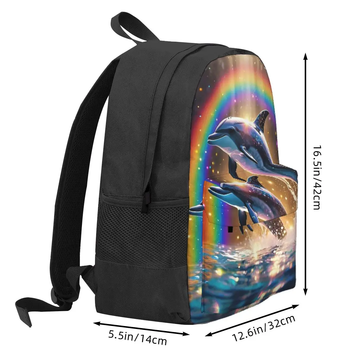 Sunset Dolphins Dancers Sea Creature Dolphin Backpack Daypack Large Capacity BookBag School Bag Shoulder Bags for Men Women