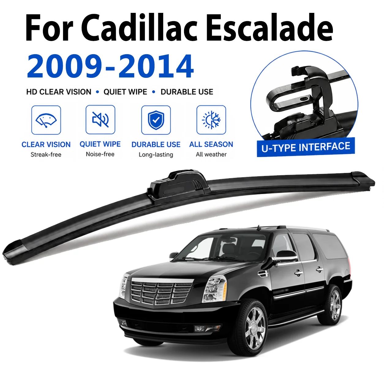For Cadillac Escalade 2009‑2014 2Pcs U‑Hook Front Windshield Wipers, Rubber High‑Definition Replacement Wiper Blades 22