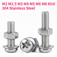 M2 M2.5 M3 M4 M5 M6 M8 M10 304 Stainless Steel Phillips Cross Round Pan Head Screws Nut Flat Washer Set Kit