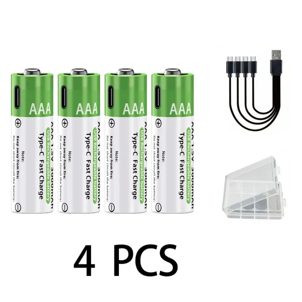 Typ-C-Schnellladung, 1,5 V, 3000/3800 mAh, AA, AAA, wiederaufladbare Li-Ionen-Batterien für Fernbedienung, Maus, Spielzeug, Game-Controller