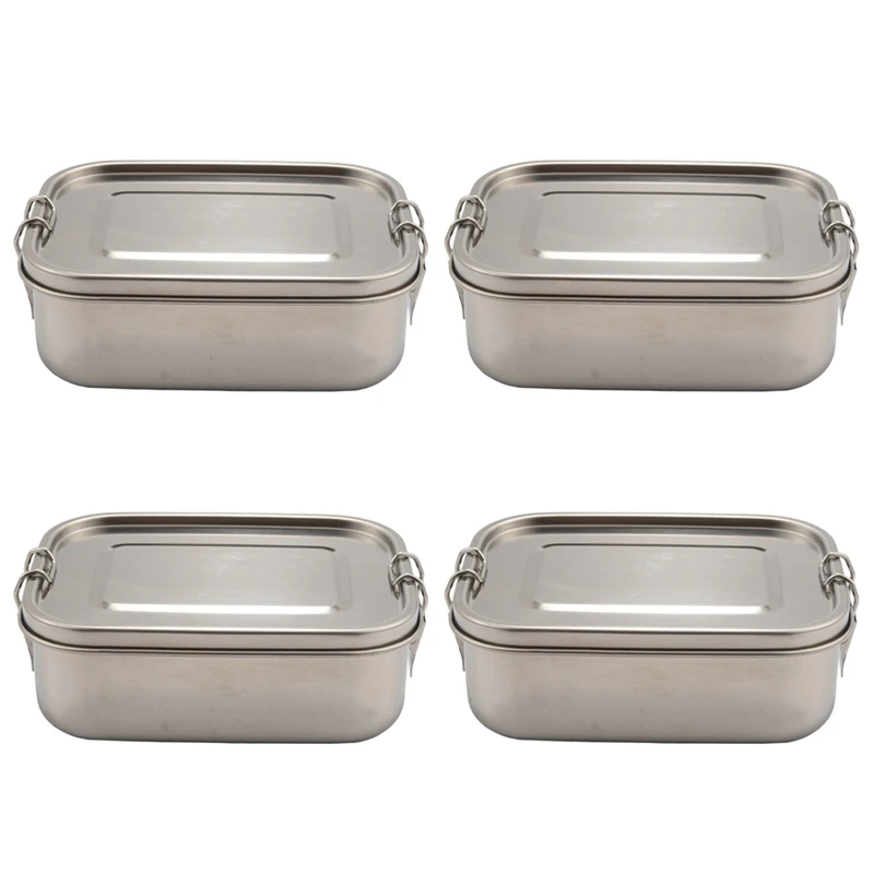 

4X Stainless Steel Lunch Food Container With Lock Clips And Leakproof Design, 800ML Bento Boxes Lunch Container