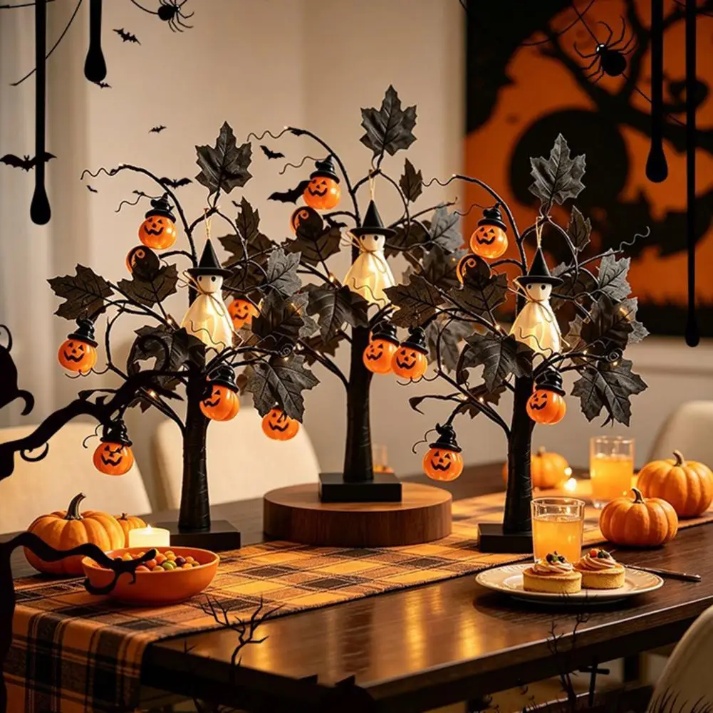 Pumpkin Decor Halloween Tree Lights Halloween Led Tree Light with Ghost Eyeball Pumpkin Spider Decorations Usb Battery Operated