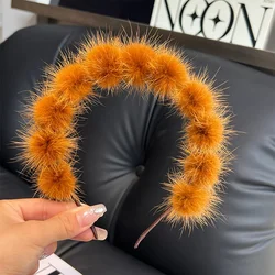 고급 천연 밍크 헤어 후프, 여성용 세안 머리띠, 패션 기질, 소녀 모자, 선물 장식, 고품질, 신제품