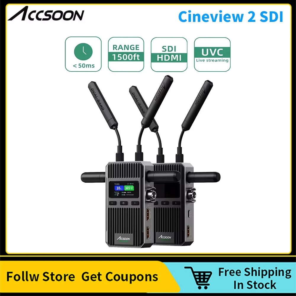 

Accsoon Cineview 2 SDI Dual Band HDMI SDI UVC Livestreaming Wireless Video Transmission Up to 4 Devices 450m Range 0.05s Latency