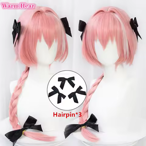 In Stock Anime Astolfo Synthetic Long 80cm Pink Highlights Braid Cosplay Anime Wig And Hairpin Heat Resistant Hair Wigs +Wig Cap