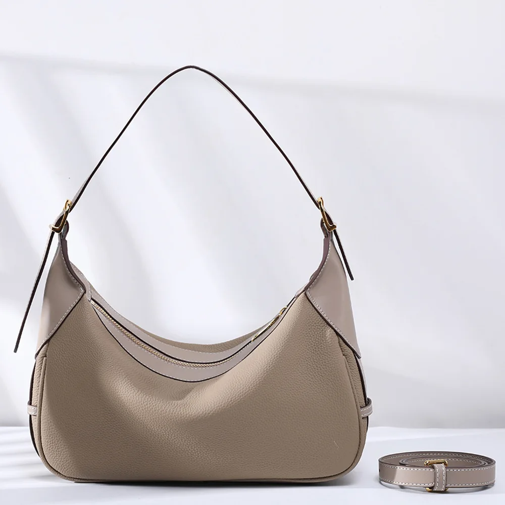 

2026 Top-grain Cowhide Women's Tote Bag Hand Shoulder Women's Simple Genuine Leather Armpit Designer Luxury Bag